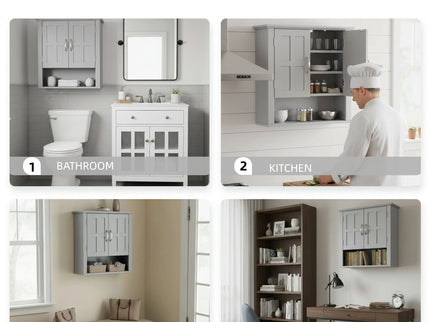 Multi Functional Wall Mounted Cabinet With Adjustable Shelves For Bathroom