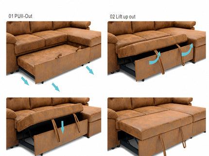 Convertible L - Sectional Sofa Bed With Storage Chaise And Padded Armrests