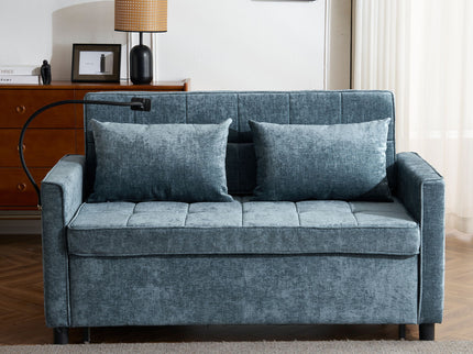 Pull-Out Sleeper Sofa With Reversible Backrest Cushion, Side Pockets, 2 USB Ports And A Phone Holder For Living Room