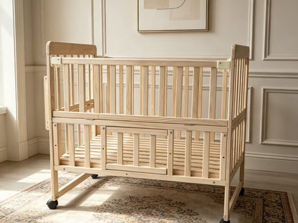 Portable Mini Baby Crib 5 In 1 Convertible With Foldable Storage - Natural Wood