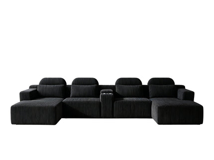 U-Shaped Sectional Sofa With Chaise Lounge And Cup Holders