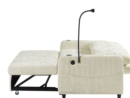 Modern Loveseat Pull Out Sofa Bed With Adjustable Backrest, Two Cup Holders, A Phone Holder, Three Charging Ports And Side Storage Pockets For Living Room
