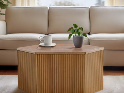 Hexagon Coffee Table With Fluted Design - Natural
