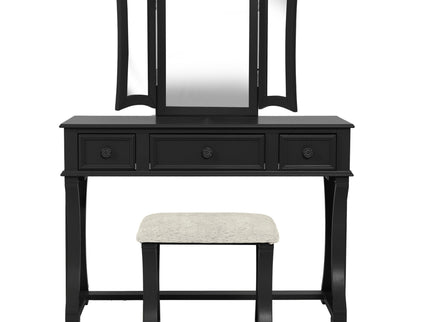 Bedroom Vanity Set With Foldable Mirror And Stool - Black