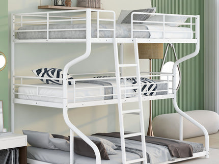 Industrial Triple Bunk Bed With Dual Ladders Frame, Space Saving Design