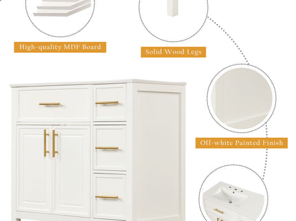 Modern Bathroom Vanity With Sink Top, 2 Doors And 3 Drawers
