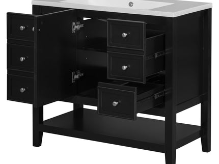 36" Bathroom Vanity & Sink, 2 Cabinet And 3 Drawers - Black