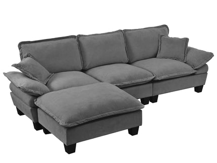 Modular Sectional Sofa With Movable Ottoman & Pillows