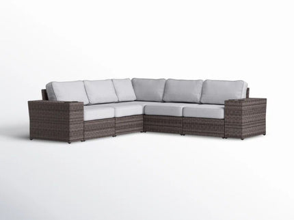 Wide Reversible Outdoor Sectional Sofa With Cushions - Brown / Gray