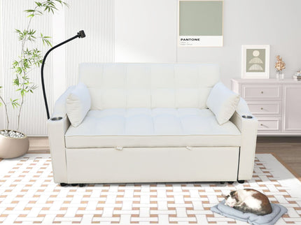 Modern Loveseat Futon Sofa With Pullout Bed, Adjustable Reclining Backrest, Toss Pillows
