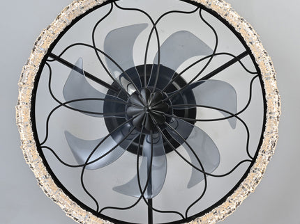 Ceiling Fan With Light, Flower Caged Ceiling Fan With Remote, LED Low Profile Ceiling Light - Matte Black