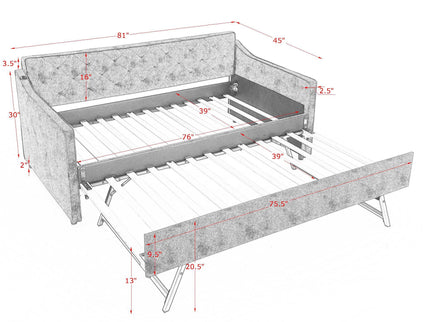 Daybed With Pop Up Trundle And USB Charging Armrest
