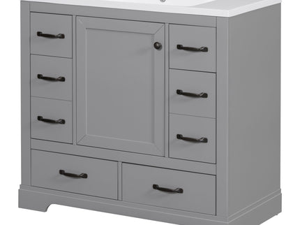 Modern Bathroom Vanity With Sink, 6 Drawers, Adjustable Shelf