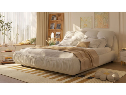 Luxury Upholstered Platform Bed With Oversized Padded Backrest And Solid Wood Frame