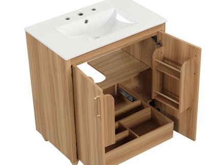 30" Bathroom Vanity With Sink, Cabinet With Doors And Drawer, Rectangular Shape - Natural