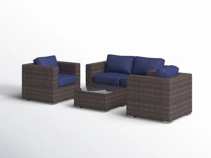 Wicker Seating Group Set With Table And Cushions