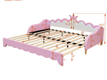 Extending Daybed With LED Lights, Modern Upholstered Princess Daybed With Crown Headboard