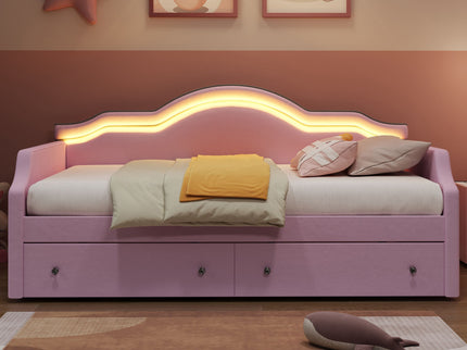 Upholstered Daybed With LED Lights And 2 Drawersme