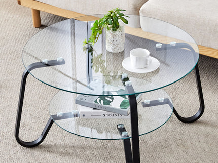 Retro Minimalist Style Metal Frame Double Layer Tempered Glass Coffee Table