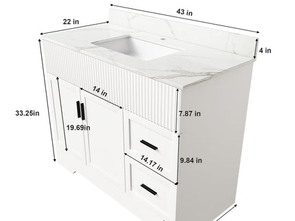 Bathroom Vanity Set, Fluted Cabinet, Soft Close Doors & Drawers - White