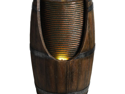 Rustic Barrel Water Fountain With LED Light