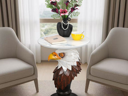 Eagle Head Accent Table, Animal Statue End Tables For Living Room - Brown / Antique White