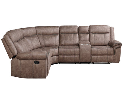 Dollum - Two Tone Nubuck Manual Recliner Sectional Sofa With USB Port Cupholder Console