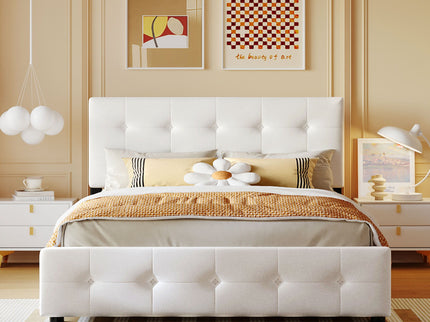 Upholstered Platform Bed With Classic Headboard And Drawers, No Box Spring Needed