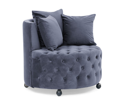 Modern Upholstered Swivel Chair With Button Tufted Design And Movable Wheels