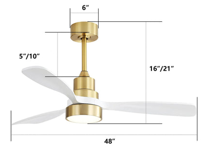48" Smart Ceiling Fan With Lights, Reversible DC Motor, Remote Control, 3 Blades - Gold / White