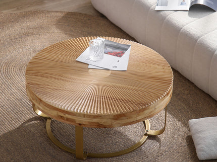 Modern Round Coffee Table With Wooden Carving Pattern