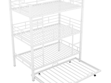 Triple Bunk Bed With Trundle, Heavy Duty Steel Construction
