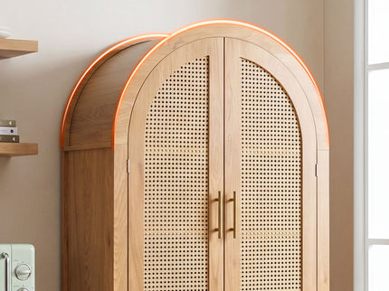 Tall Arched Cabinet With Rattan Doors & Adjustable Shelves