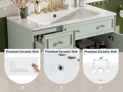 Bathroom Vanity With Sink, Soft Close Doors, Adjustable Shelves