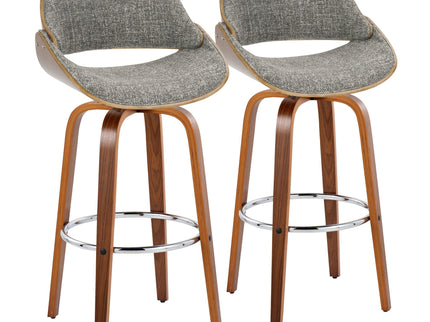 Fabrizzi - Mid Century Modern Fixed Height Barstool With Swivel With Round Footrest (Set of 2)