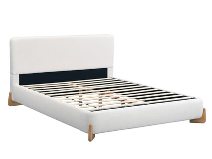 Queen Size Upholstered Bed With Slat Support - White