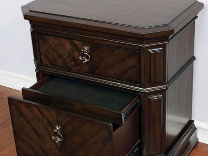 Nightstand With Carved Details, 2 Drawer - Espresso