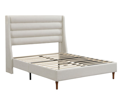 Modern Upholstered Platform Bed With Wave Shaped Headboard