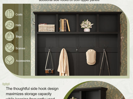 Hall Tree With Storage Bench Mudroom Coat Rack With 6 Hooks
