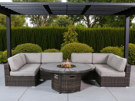 Rattan Patio Set With Comfortable Cushions And Fire Pit