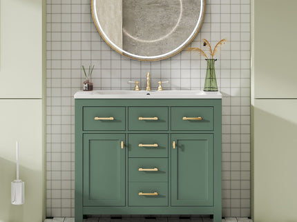 Freestanding Bathroom Vanity With 4 Drawers & 2 Cabinets - Green