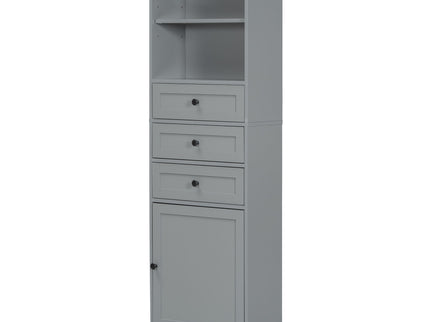 Tall Storage Cabinet With 3 Drawers And Adjustable Shelves For Bathroom