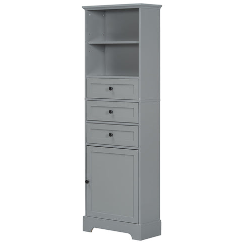 Tall Storage Cabinet With 3 Drawers And Adjustable Shelves For Bathroom