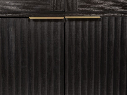 Fluted Tall Arched Pantry Cabinet With Adjustable Shelves, Glass Door & Hidden Drawer For Kitchen