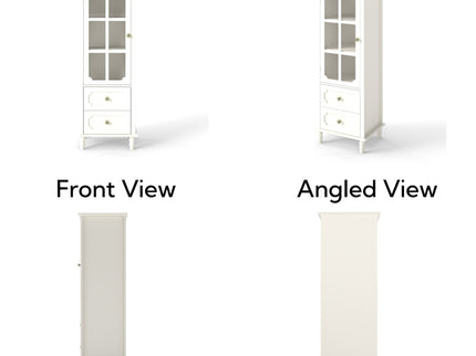 Minimalism Buffet Cabinet With Glass Doors And Double Drawer