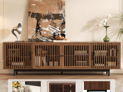 TV Stand For TVs, Entertainment Center With Closed Storage & Cable Management, Soft Closing Hinges - Walnut