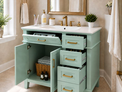 Modern Bathroom Vanity With Sink, Soft Close Doors, 4 Storage Drawers