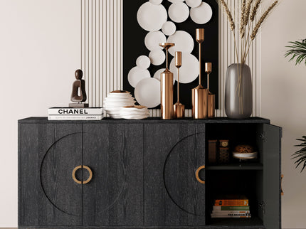 Modern Lacquered 4 Door Wooden Cabinet Sideboard Buffet Server Cabinet Storage Cabinet, For Living Room, Entryway, Hallway, Office, Kitchen And Dining Room