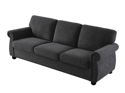 Soft Sofa, Upholstered 3 Seater Couch With High Density Foam, Loose Back Cushions And Turned Legs