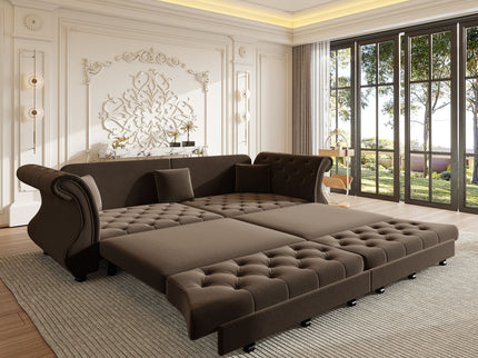 Oversized Chesterfield Pull Out Sofa Bed, Roll Arm Couch With Flower Tufting For Living Room
